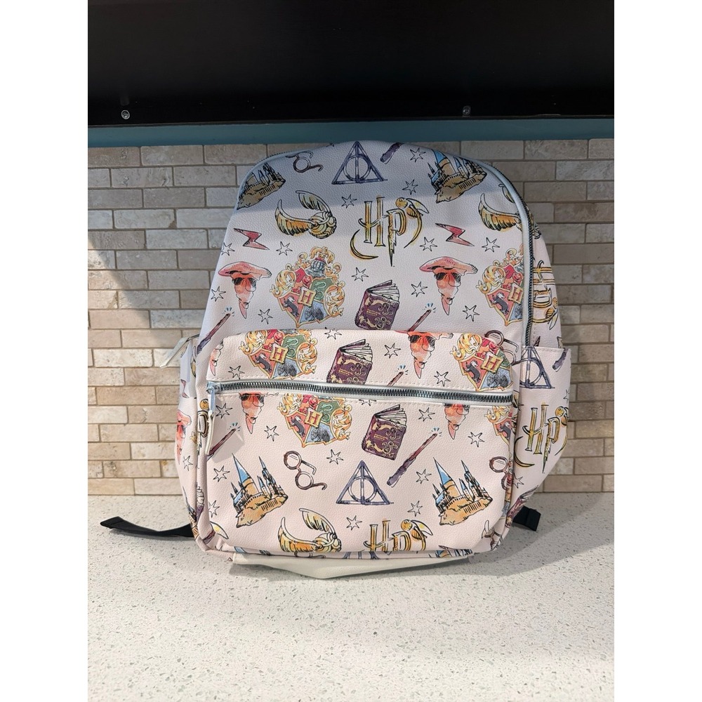 Authentic‎ Harry Potter Tattoo Art Cream Color Vegan Leather Backpack-16"